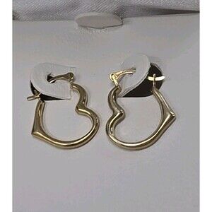 10K Yellow Gold Heart Hoop Earrings Israel JCM Vintage JCPenney Wavy Open Heart